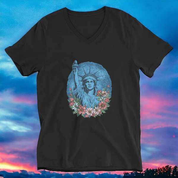 Liberty and Flowers Unisex Short Sleeve V-Neck T-Shirt