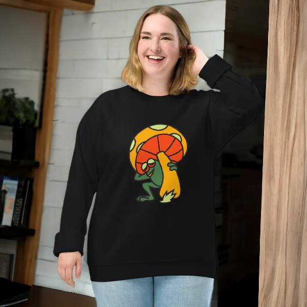 Mushroom Frog Unisex Organic Raglan Sweatshirt