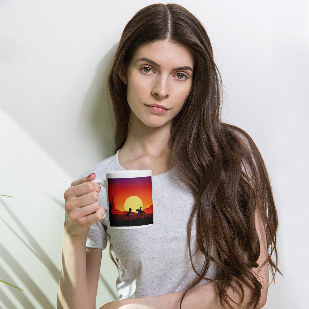 Western Sunset White Glossy Mug